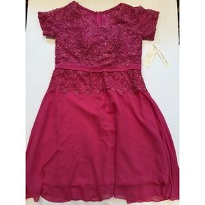 Women 18W Dress Crochet Embellished Party Magenta Pink Lace Wedding Party NWT